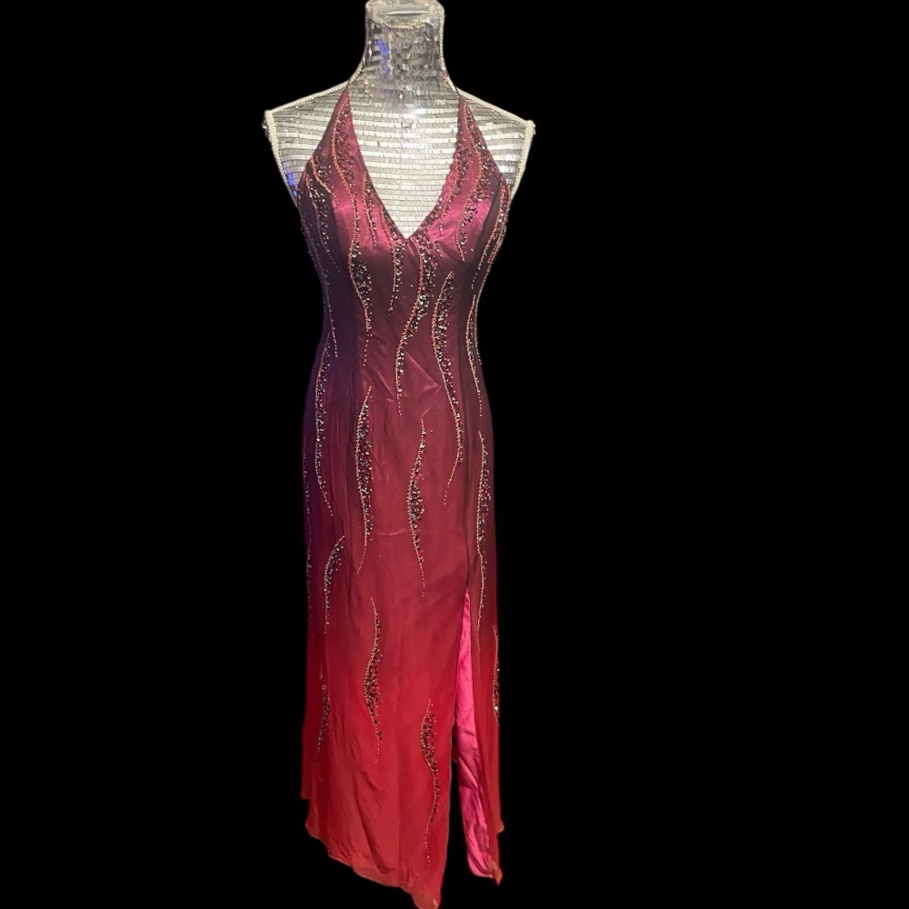 Night Moves Red Gown with V Neckline for prom night or formal event